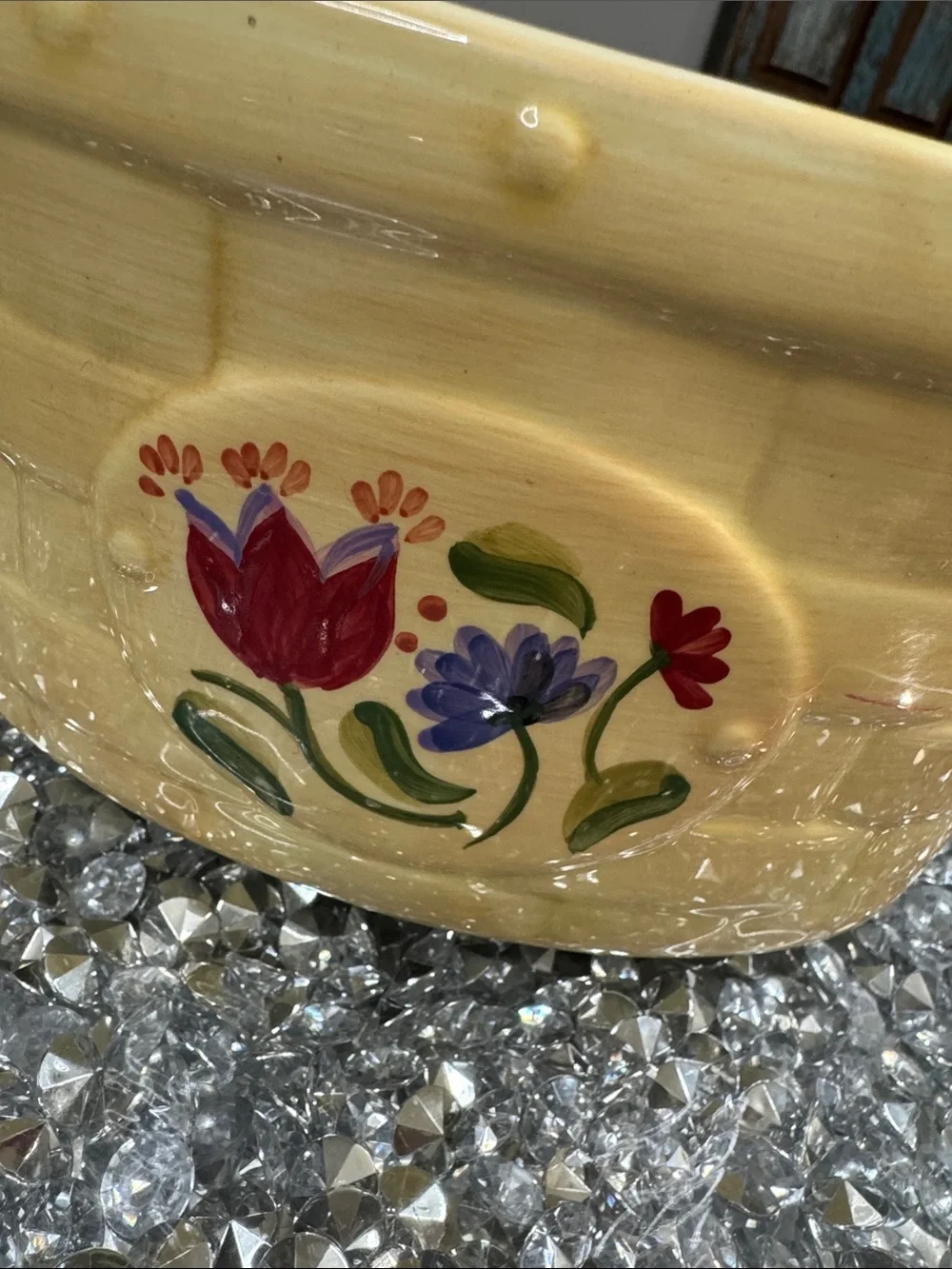 Pfaltzgraff vintage Ceramic Basket Planter with Floral Motif and Woven Handle